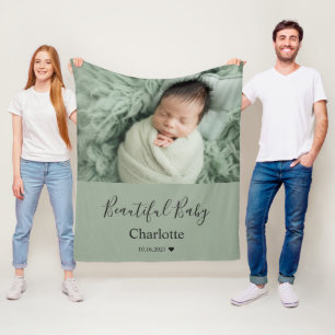 Babyfoto med anpassat namn som minne fleecefilt