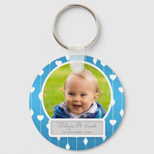 Babyfoto med kända hjärtor & diamantblått nyckelring