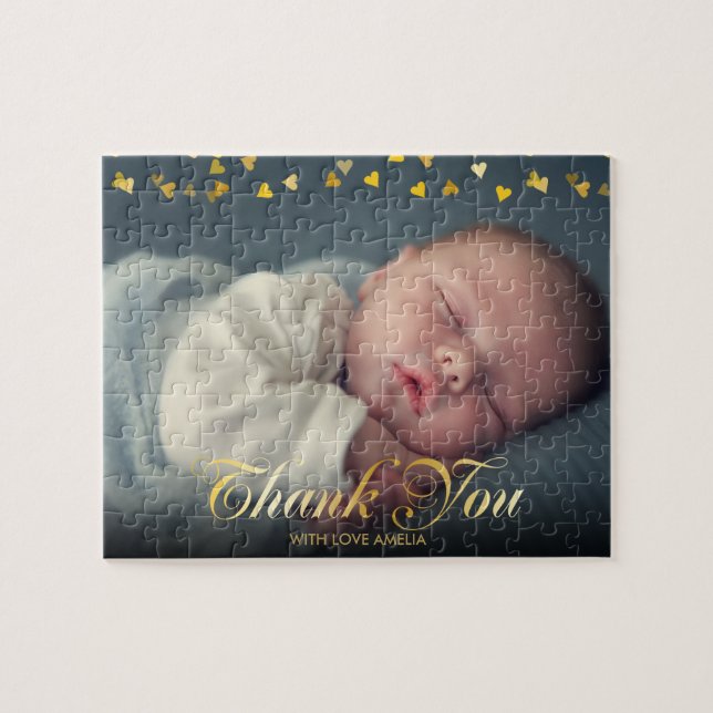 Babyfoto Tack Guld Hjärtan Pussel (Horisontell)