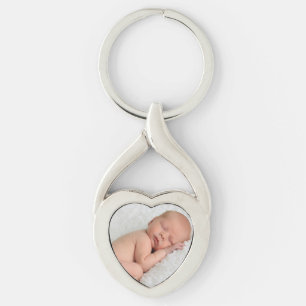 Babyfotohjärtnyckelring Twisted Heart Silverfärgad Nyckelring