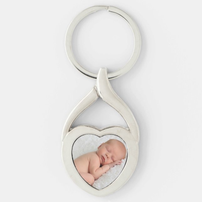 Babyfotohjärtnyckelring Twisted Heart Silverfärgad Nyckelring (Framsidan)