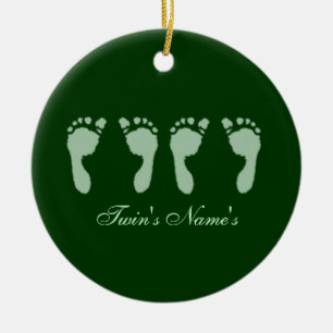 Babyfotspår (grönttwillingar) (Doorhanger) Julgransprydnad Keramik