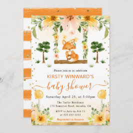 Babyfoxa för vattenfärgsfärgad cute-Blommigt Inbjudningar