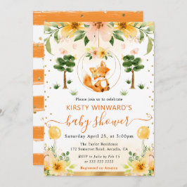 Babyfoxa för vattenfärgsfärgad cute-Blommigt Inbjudningar