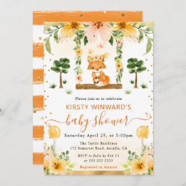 Babyfoxa för vattenfärgsfärgad cute-Blommigt Inbjudningar