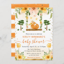 Babyfoxa för vattenfärgsfärgad cute-Blommigt Inbjudningar