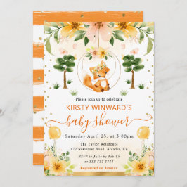 Babyfoxa för vattenfärgsfärgad cute-Blommigt Inbjudningar