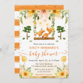 Babyfoxa för vattenfärgsfärgad cute-Blommigt Inbjudningar