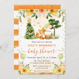 Babyfoxa för vattenfärgsfärgad cute-Blommigt Inbjudningar