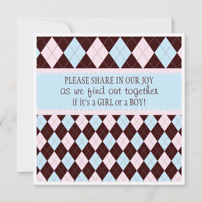 Babygender avslöjer partyet i rosor & blått Argyle Inbjudningar (Framsida)