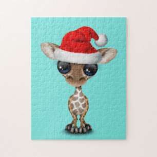 Babygiraff som ha på sig en Santa hatt Pussel
