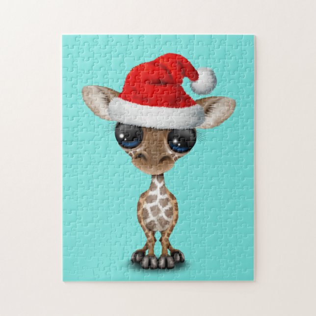 Babygiraff som ha på sig en Santa hatt Pussel (Vertikal)