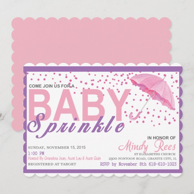 Babygirl Sprinkle Shower-inbjudan Inbjudningar (Fram/baksida)