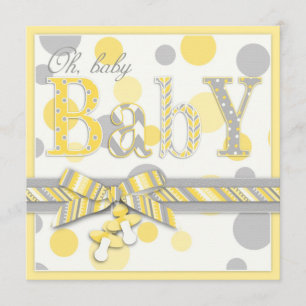 Babygultgrått pricker baby shower inbjudningar