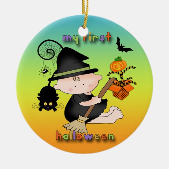 Babyhäxa min 1st Halloween rundaprydnad Julgransprydnad Keramik (Framsidan)
