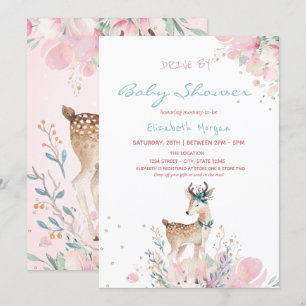 Babyhjort Blommig Drive By Baby Shower  Inbjudningar