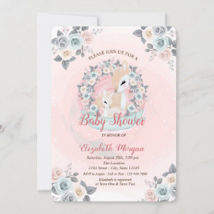 Babyhjort Floral Akvarell Baby Shower Inbjudningar