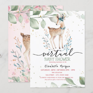Babyhjort Stjärnor Löv Virtuell Baby Shower Inbjudningar