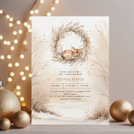 Babyhjort Vinter Beige Babyfest Inbjudningar