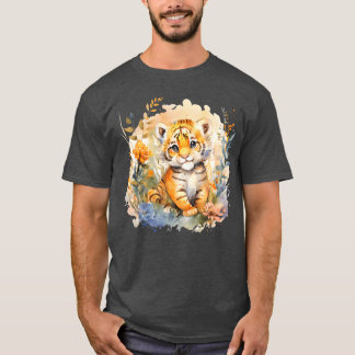 Babyiger Safari Djur Vattenfärg Blommig vintage T Shirt