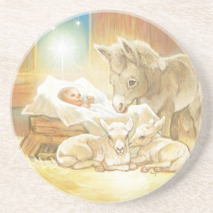 BabyJesus Nativity med Lambs och åsnan Underlägg