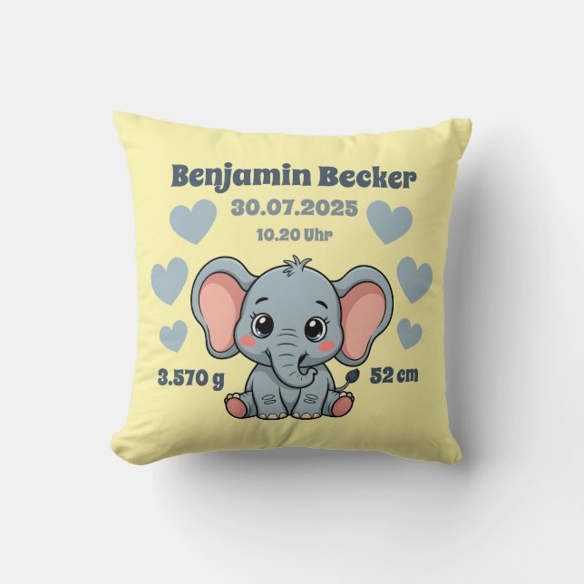 Babykissen zur Geburt - Elefant - personalisierbar Kudde (Framsida)