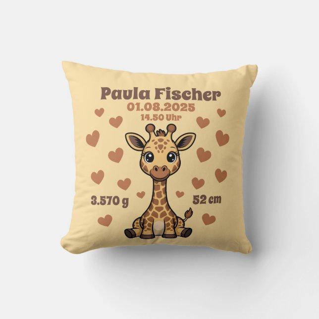Babykissen zur Geburt - Giraffe - personalisierbar Kudde (Framsida)