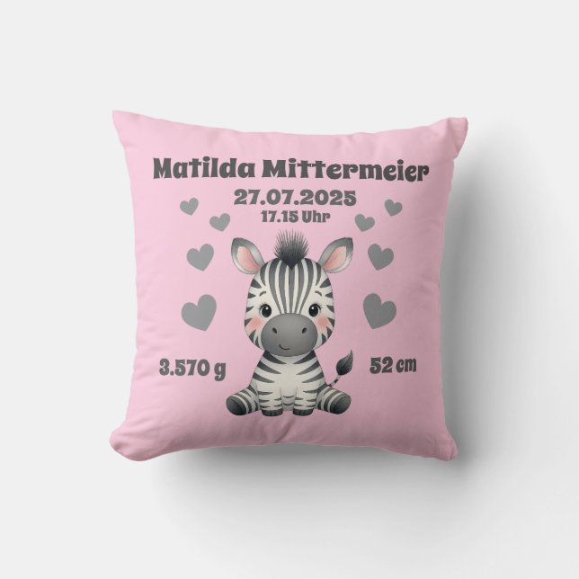 Babykissen zur Geburt - Zebra - personalisierbar - Kudde (Framsida)