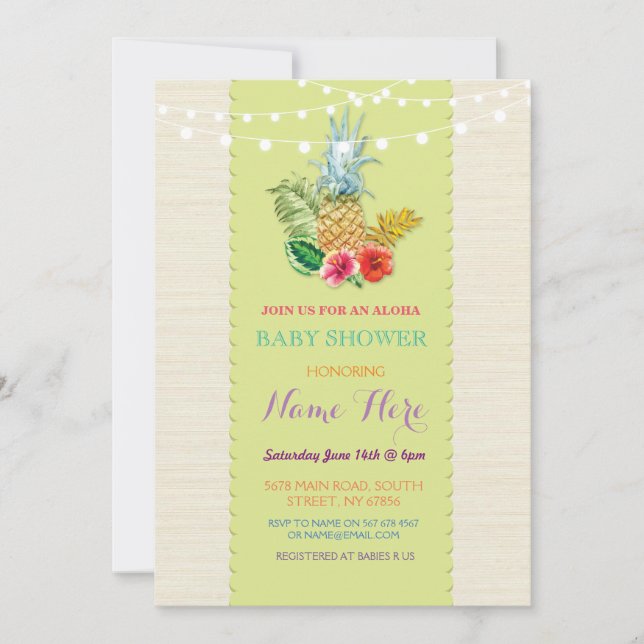 Babykläder Aloha Luau Pineapple Inbjudan (Framsida)