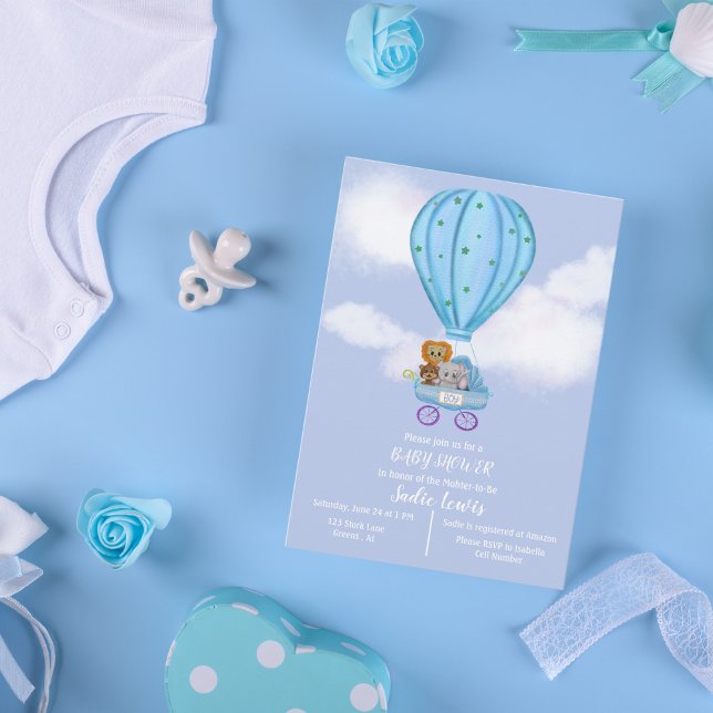 Babykläder, babykläder, Luftballong med vattenfärg Inbjudningar (Soft pastel hues create a serene ambiance, perfect for celebrating the arrival of a precious boy!)