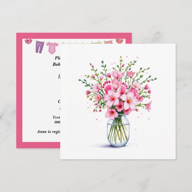 Babykläder, blomsterBouquet med Baby fötter Inbjudningar (Fram/baksida)