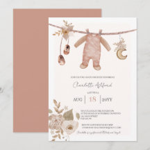 Babykläder Boho Neutralt Bebis Sid Invitation