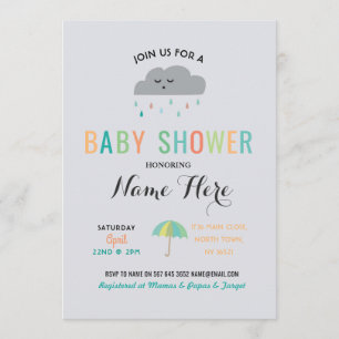 Babykläder Cloud Sprinkle Parbrella Gender Reveal Inbjudningar
