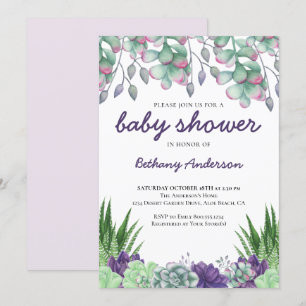 Babykläder Desert Garden Succulents Watercolor Inbjudningar