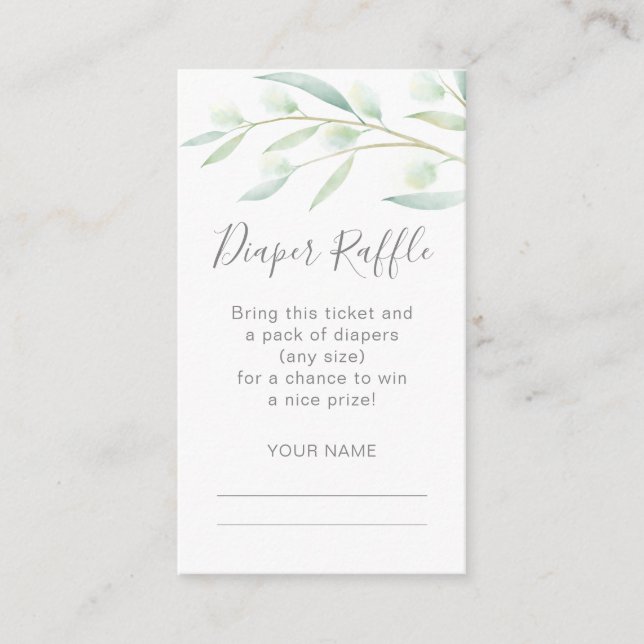 Babykläder - Diaper Raffle Greenery Watercolor Tilläggskort (Framsida)