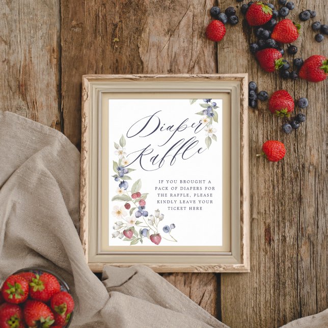 Babykläder Diaper Raffle Vild Berries & Flowers Poster (Baby Shower Diaper Raffle Wild Berries & Flowers Poster)