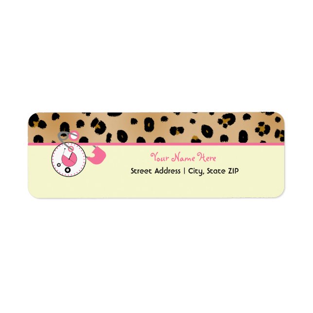 Babykläder etikett - Leopard Print & Diaper Pin Returadress Etikett (Framsidan)