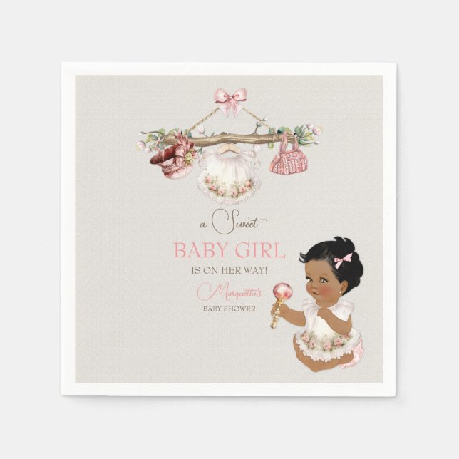 Babykläder Flicka Baby Shower Elfenben Rosa Pappersservett (Framsidan)