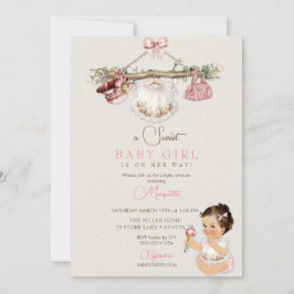 Babykläder Flicka Baby Shower Elfenbensvit Rosa Inbjudningar