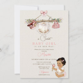 Babykläder Flickor Baby Shower Elfenbensvit Rosa Inbjudningar