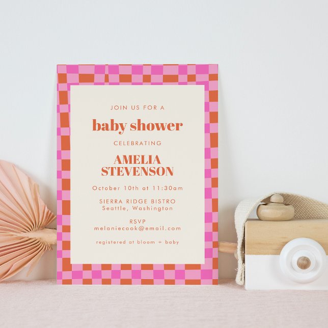 Babykläder för abstrakt Checkered Art Rosa Orange  Inbjudningar (Skapare uppladdad)