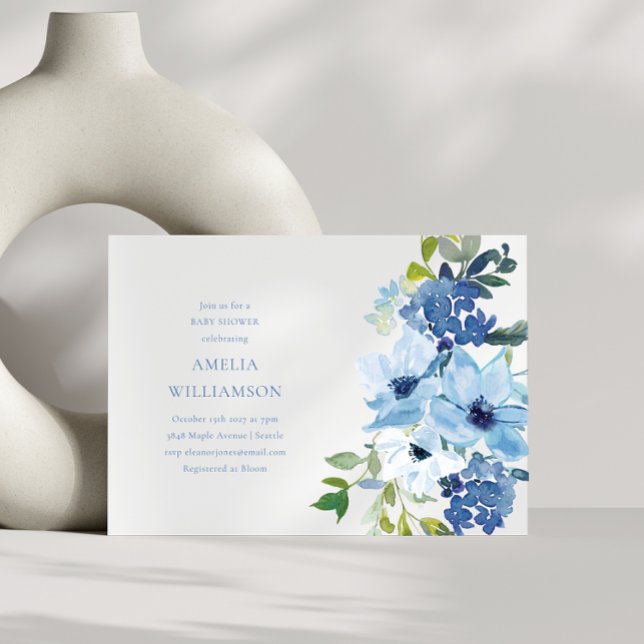 Babykläder för Aesthetic Light Blue Watercolor Blo Inbjudningar (Skapare uppladdad)