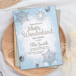 Babykläder för Anpassade Blue Silver Winter Shower Inbjudningar