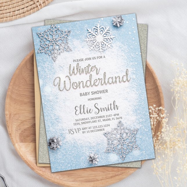 Babykläder för Anpassade Blue Silver Winter Shower Inbjudningar (Blue Silver Winter Baby Shower Invitations)