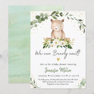 Babykläder för baby Bear Greenery Guld Blommigt Inbjudningar