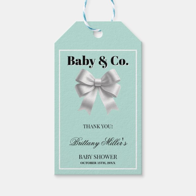 Babykläder för baby och Co. Silver Bow Stollig Presentetikett (Framsidan)