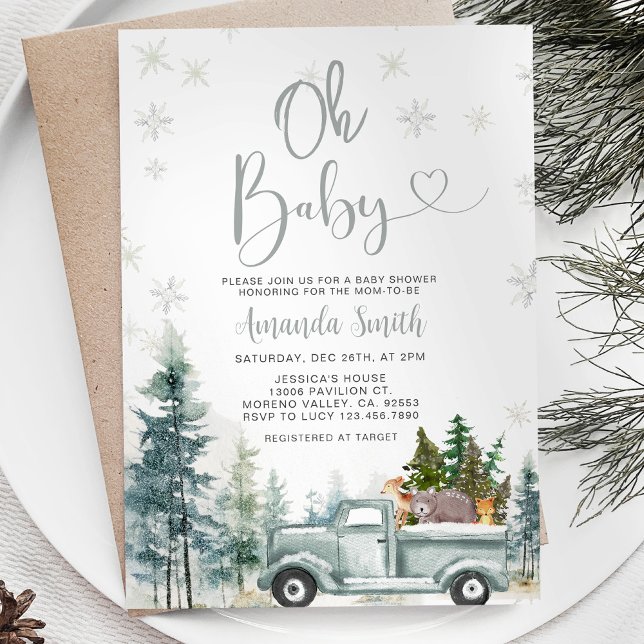 Babykläder för baby Winter Rustic Lastbil Snöfling Inbjudningar (Skapare uppladdad)