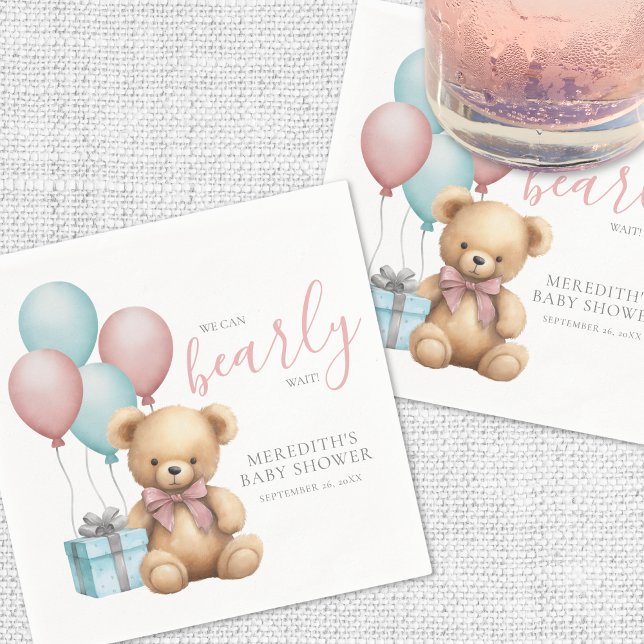 Babykläder för ballongNalle Pappersservett (Balloon Teddy Bear Baby Shower Napkins)