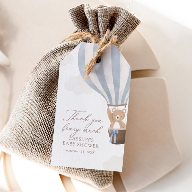 Babykläder för blå Nalle Luftballong Presentetikett (Skapare uppladdad)