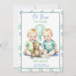 Babykläder för blek Blue och Grönt Twin Boys Inbjudningar